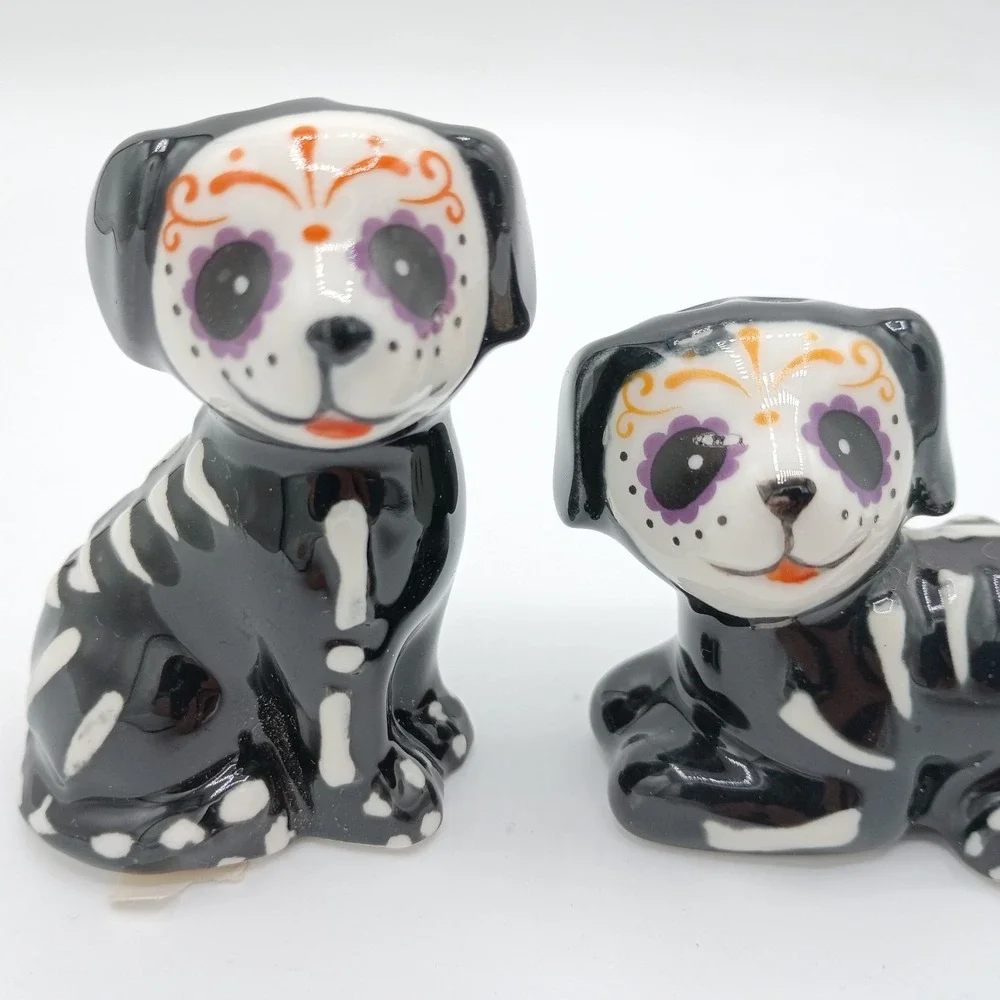 Cracker Barrel  Halloween Sugar Skull Puppy Dog Salt And Pepper Set New
